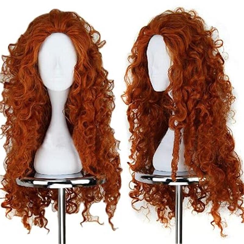 Red Brown Long Curly Hair Synthetic Wig Holiday Party Birthday Party Daily Wear