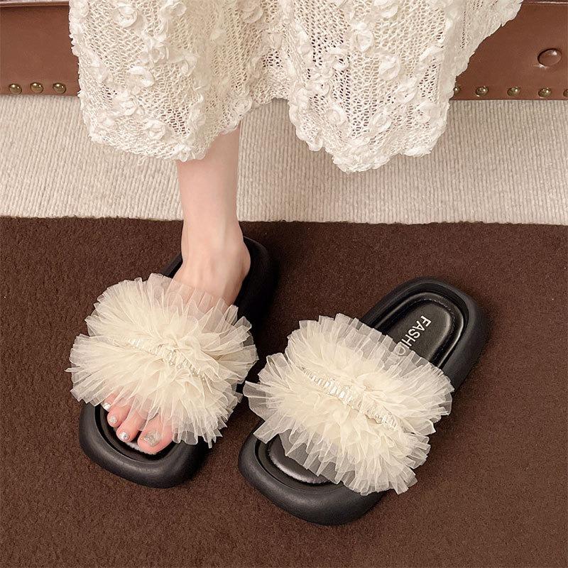 Solid color JX sweet light luxury one-word slippers women's summer new small thick-bottomed muffins and heightening sandals