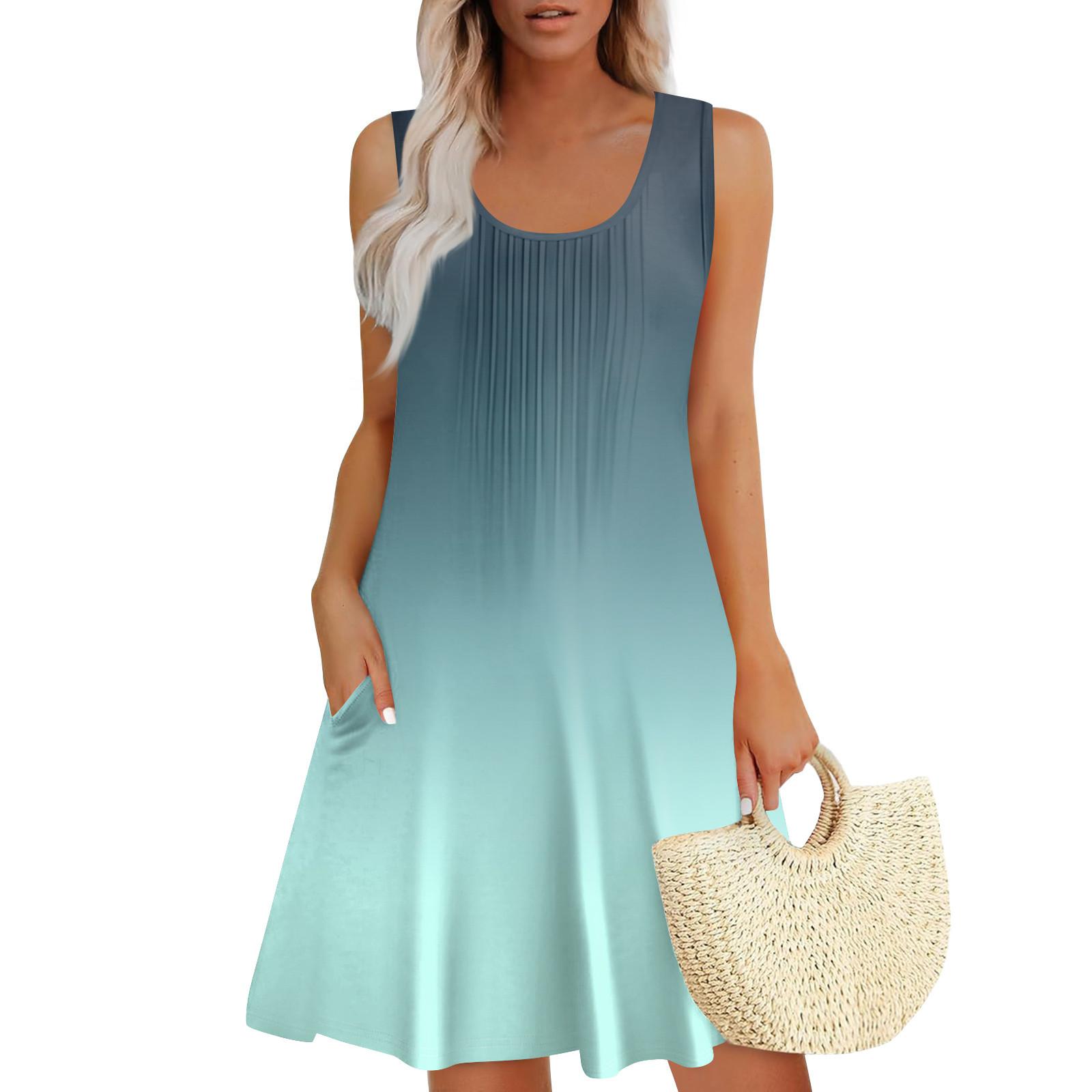 

Жіночі літні сукні Вільні сарафани без рукавів Сукня з кишенями S