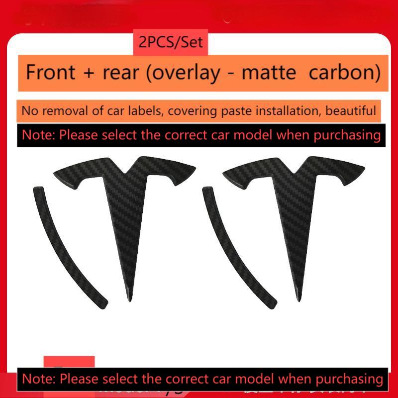 ABS Coverable Front Logo Rear Logo Steering Wheel Badge for Tesla Model 3 Y Carbon Fiber Label Car Accessories Personalization