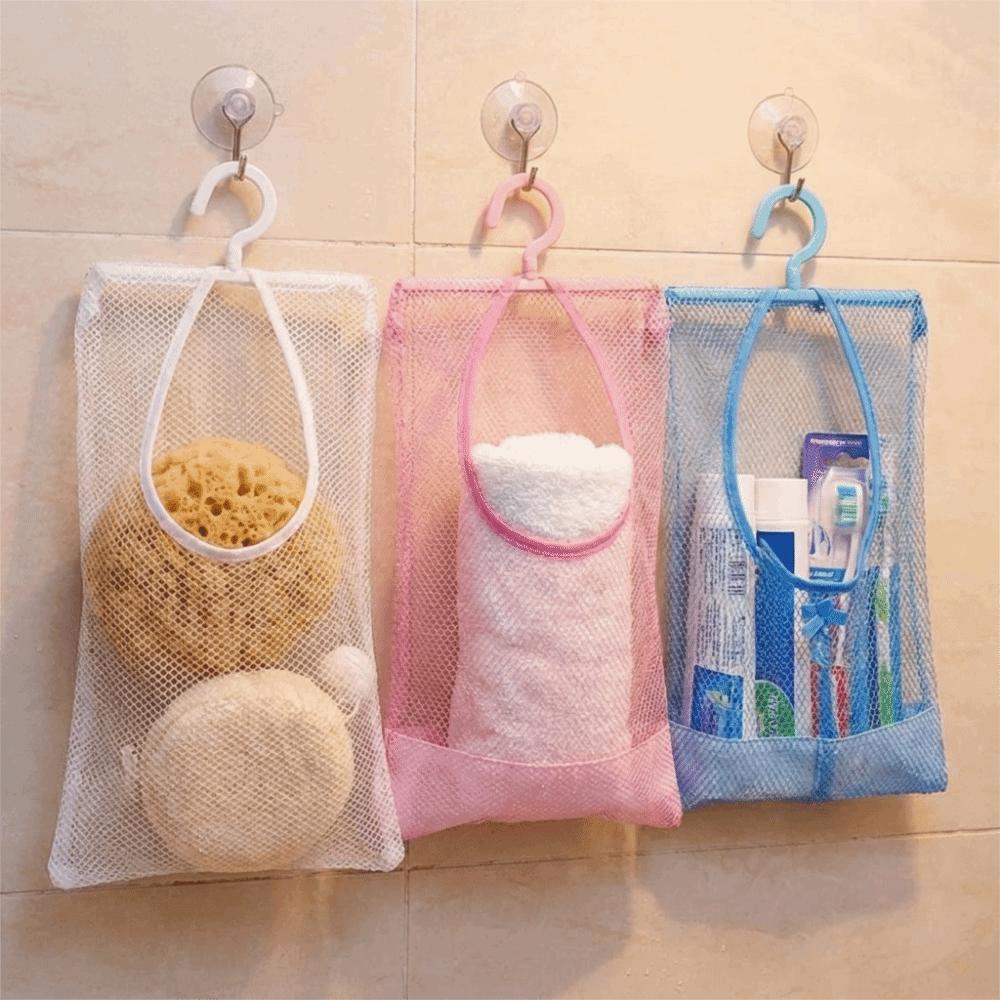 3PCS Breathable Hanging Mesh Storage Bag Space Saving Clothespin Mesh Bag Balcony