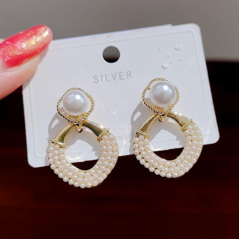 Hollow Rhombus Square Imitation Pearl Geometry Dangle Earring for Women Personality Simple Lozenge Jewelry Christmas Gift