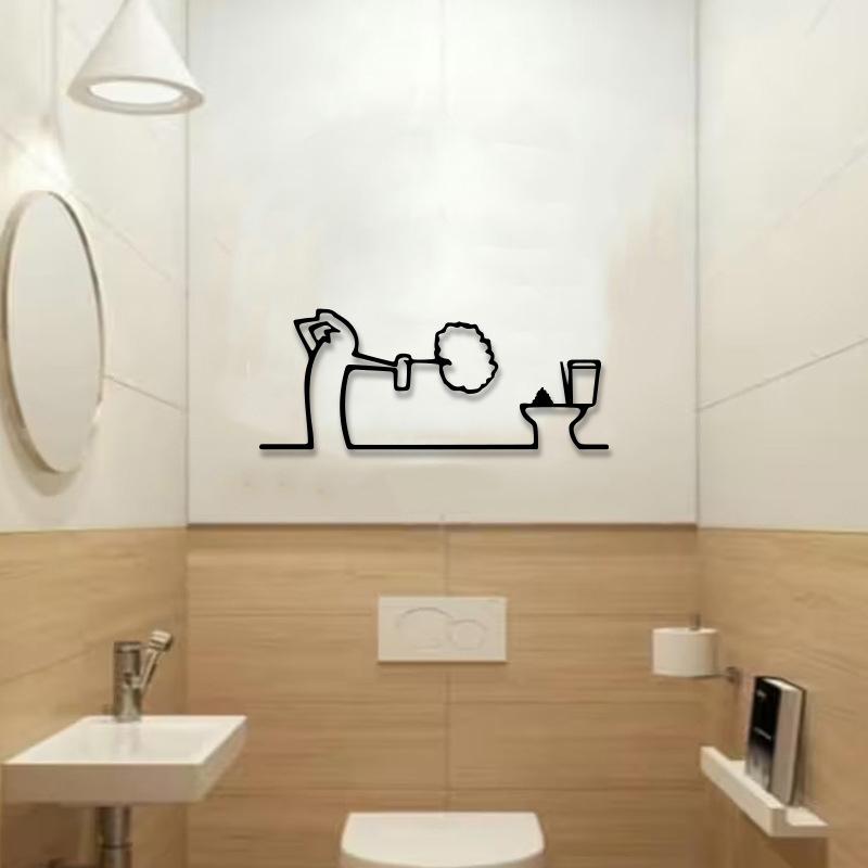 Minimalistický kovový koupelnový znak Ornament Symbol toalety Sprchová figurka Dveřní umělecký znak Domácí nástěnná umělecká dekorace Humorný design