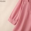 ZANZEA Women Square Collar Summer Casual 3/4 Sleeve Solid Blouse