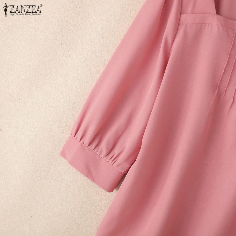 ZANZEA Women Square Collar Summer Casual 3/4 Sleeve Solid Blouse