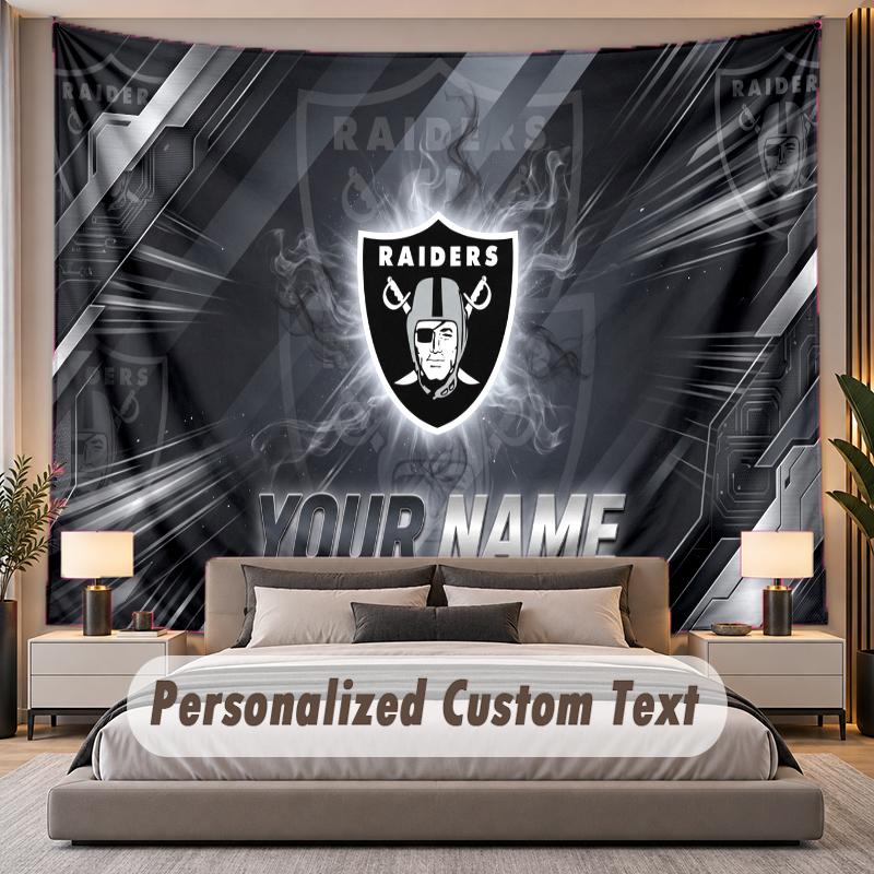 Custom Name Text Tapestry Las Vegas Raiders Personalized Polyester Wall Tapestry For Bedroom And Room
