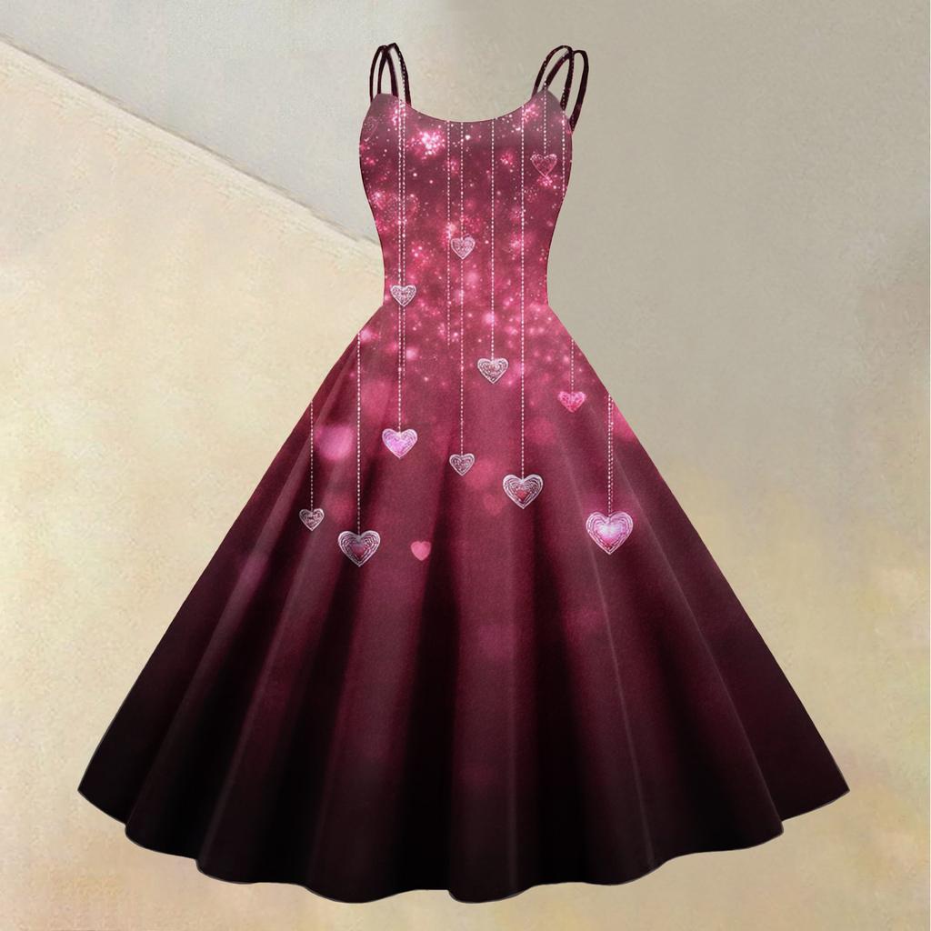 Women's Valentine's Day Love Heart Print Sexy Off Shoulder Vintage Dress
