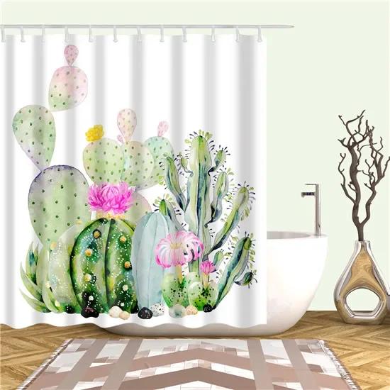 Tropical Cactus Plant Pineapple Shower Curtains Bathroom Frabic Waterproof Polyester Bath Curtain