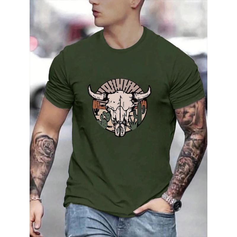 Sommer Tägliches Freizeit Herren T-Shirt Outdoor Street Kurzarm Personalisiertes Mexikanischer Hahn Kampf Print Herren Rundhals T-Shirt