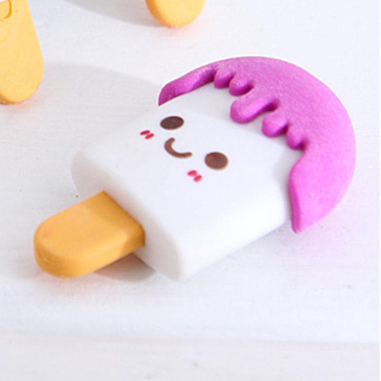 Creative Cartoon Smiley Face Popsicle Eraser - Cute Ice Cream and Animal Eraser Collection