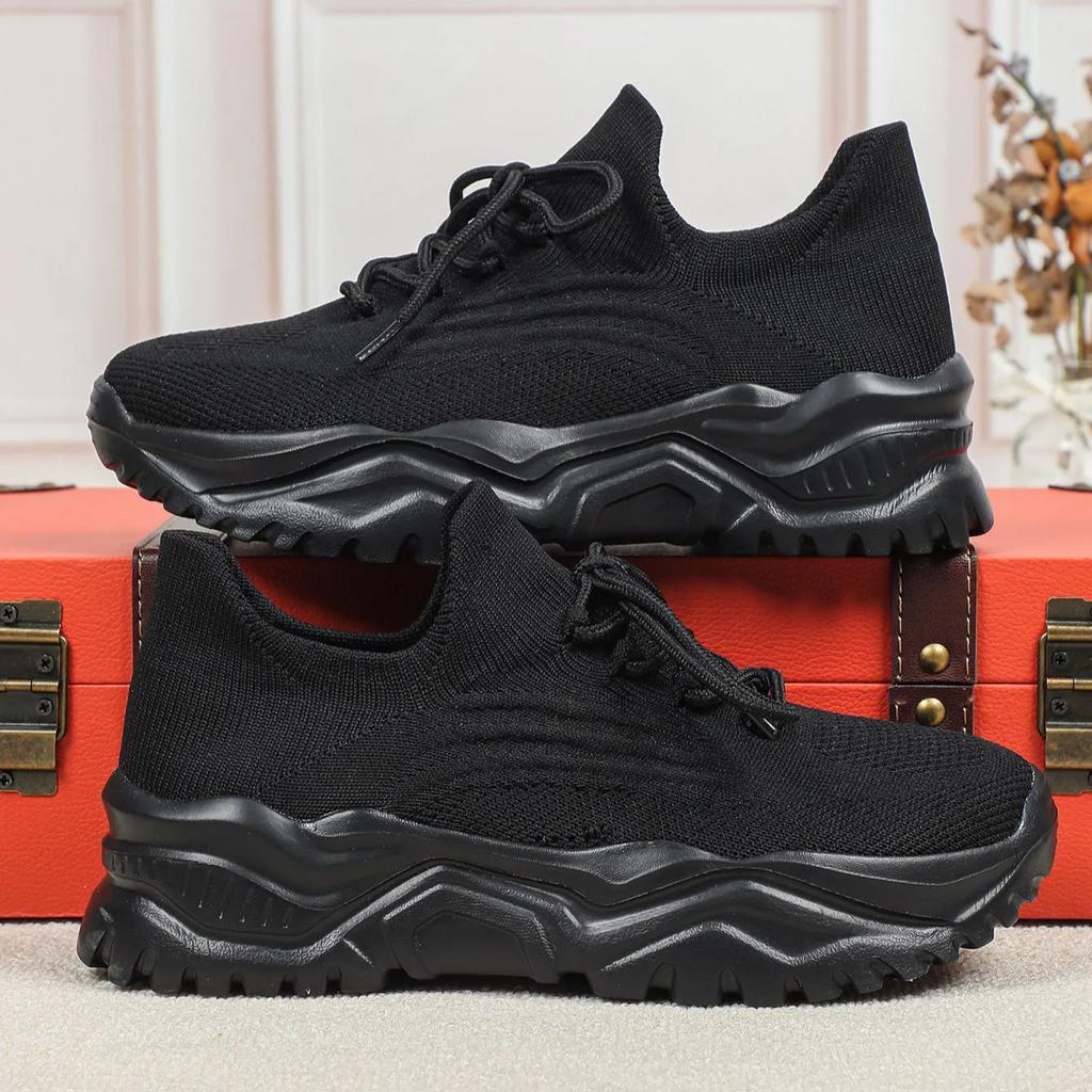 Fashion Chunky Shoes Platform Sneakers for Women Knitted Men's Casual Sports Shoes Breathable Trainers Elastic Slip-on Shoes