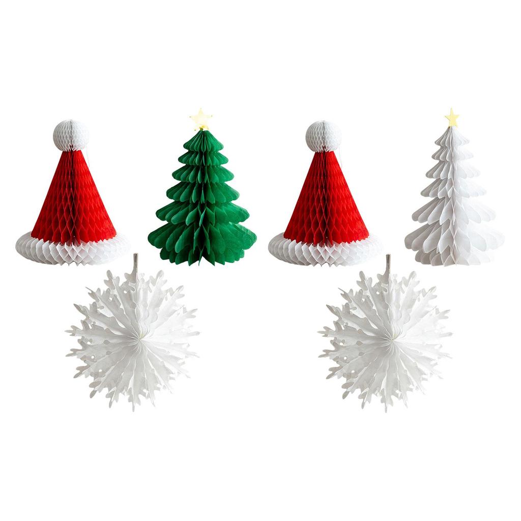 3x Christmas Paper Honeycomb Ornaments 3D Crafts Reusable Multipurpose Decorative Hanging Decorations for Celebration Holiday