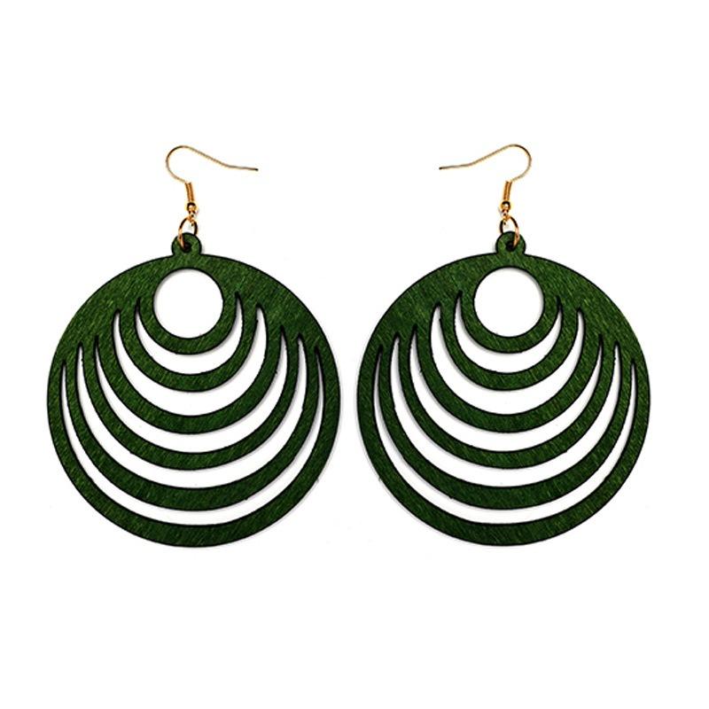 Модные полые геометрические серьги из дерева для женщин зелёный