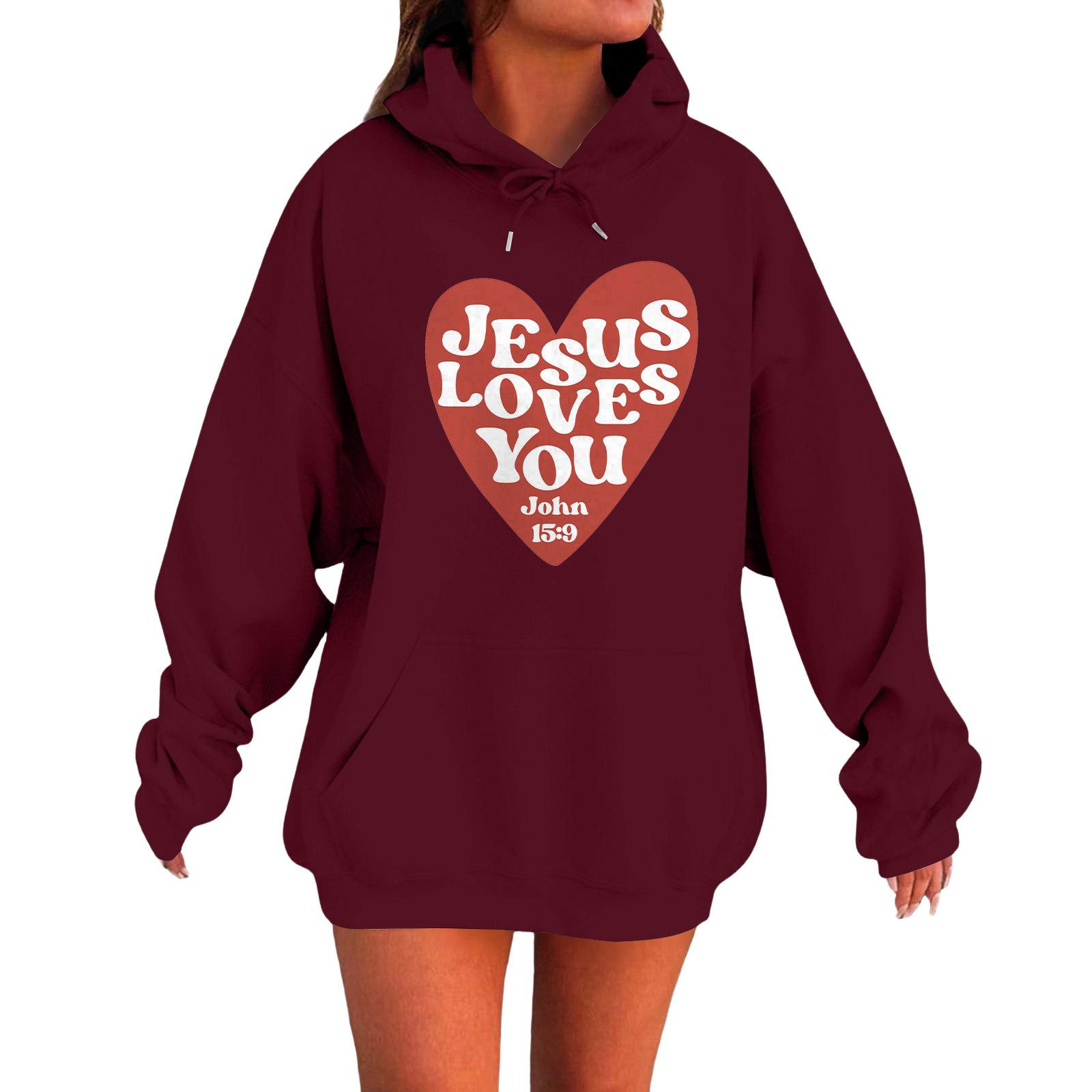 

Женский свободный удобный повседневный модный свитшот с длинным рукавом с принтом Love XL винный