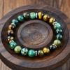 GemChic Unisex Ethnic Agate Tiger Eye Stone Beads Bracelet Classical Retro Elastic Chain Birthday Christmas Jewelry Gift