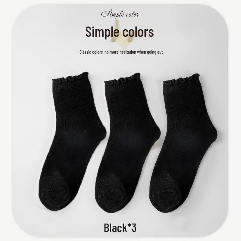 3 пары женских носков средней длины с оборками - Весенне-летний стиль JK