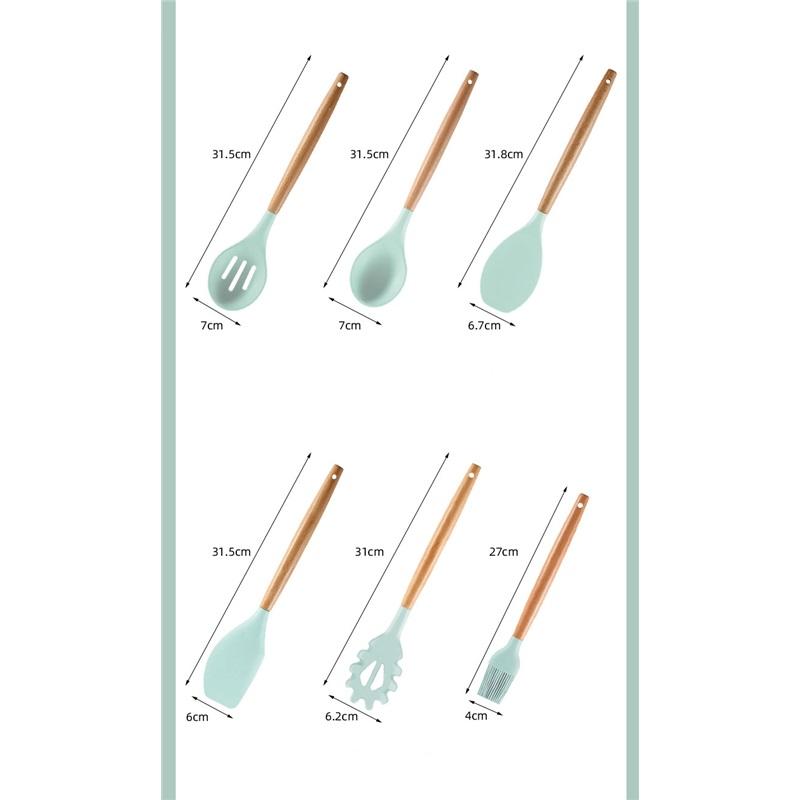 Food Grade Silicone Kitchenware 12 Piece Set High Temperature Resistant Wooden Handle Set With Storage Tube Kitchen Tools