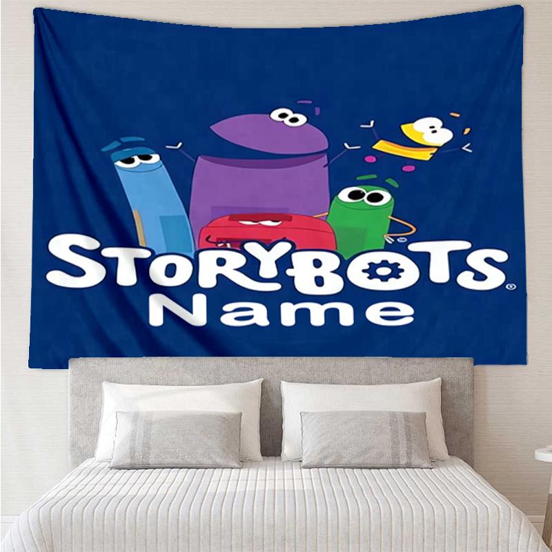 Custom Name StoryBots Print Tapestry, Backdrop, Easy Setup, Ideal for Bedroom, Office & Living Room, with Aesthetic Wall Hanging Decor.
