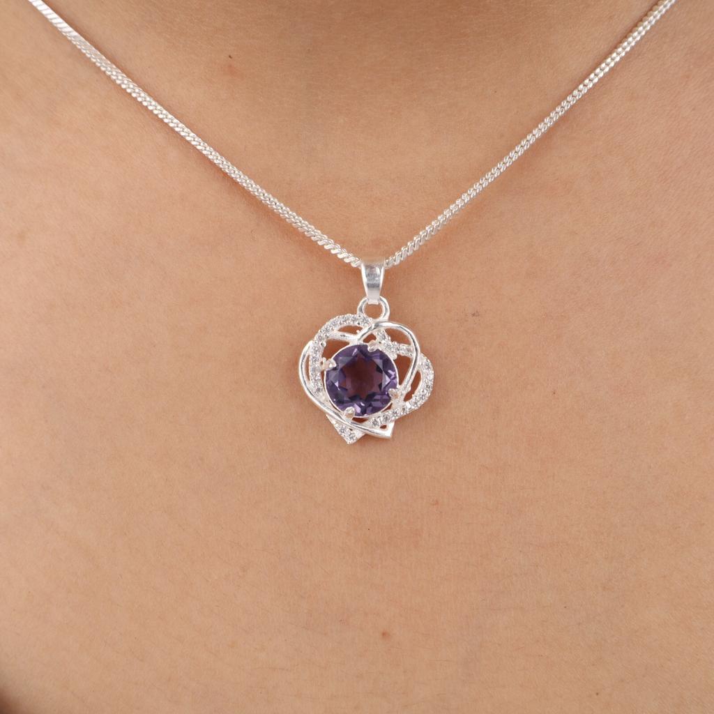 Iolite Gemstone 925 Sterling Silver Jewelry Zircon Pendant For Mothers Day Gift CZP-14-3