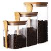 Japanese Airtight Square Glass Jar with Spoon for Kitchen - Perfect for Storing Grains, Dried Fruits, and Coffee Beans.