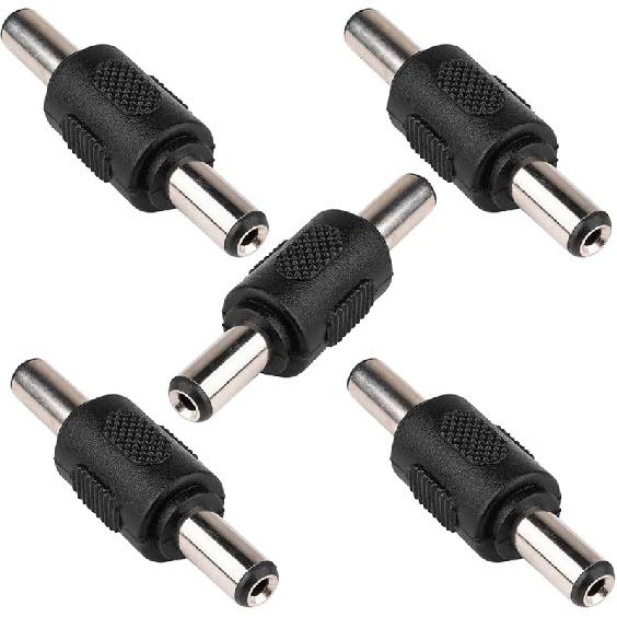 JacobsParts 5X 5.5mm x 2.1mm Male to Male DC Power Adapter Power Jack Barrel Connector Coupler for CCTV Camera (5-Pack)