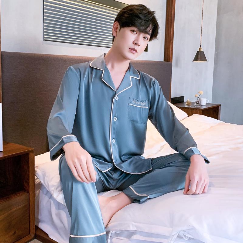 2024 Spring-Fall Ice Silk Couple Pajamas Set: Sexy Women's Long Sleeve & Men's Thin Korean Style Summer Sleepwear.