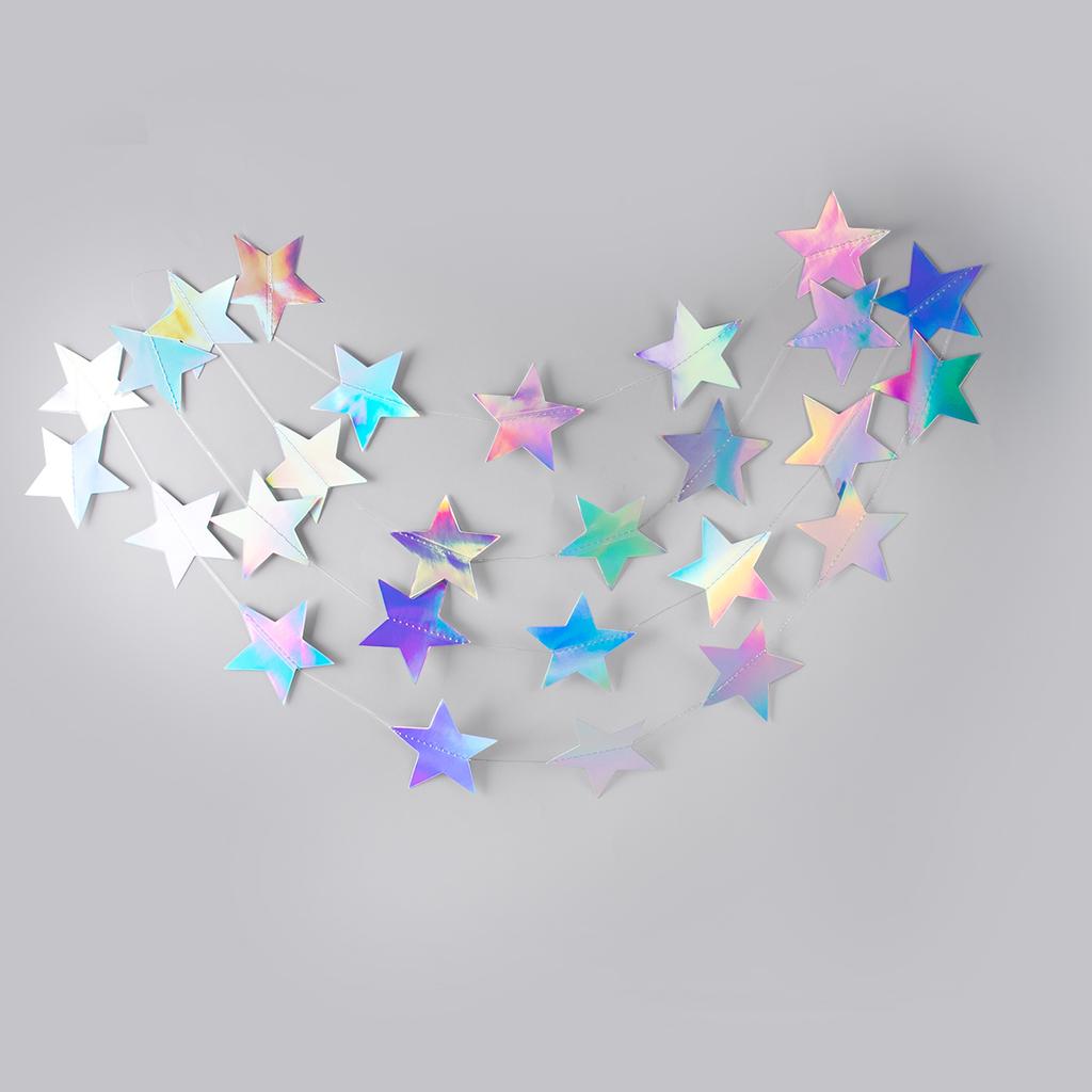 Laser Silver Moon Star Garland Banner Bedroom Wall Hanging Ornament Aldut Kids Birthday Party Decoration Banner Wedding Supplies
