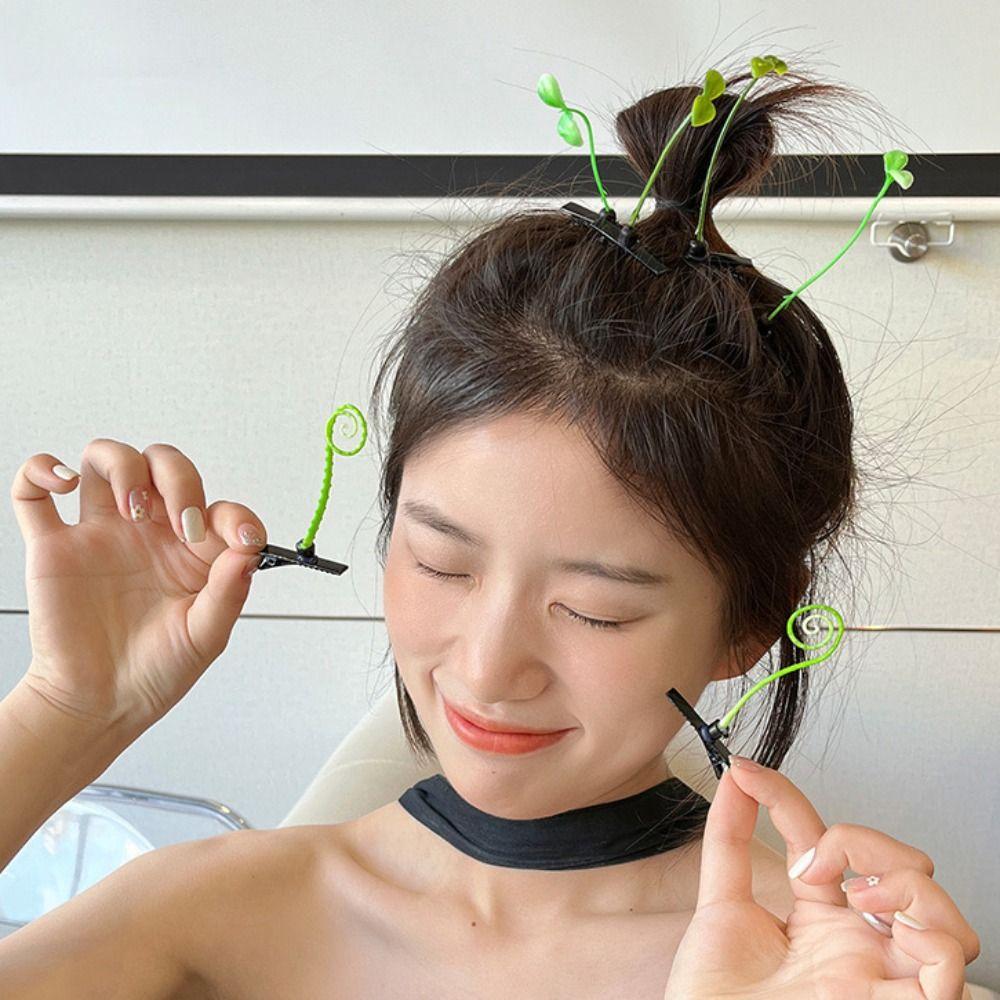 1Pair Simulation Bean Sprout Hair Clip Mushroom Cartoon Duckbill Clips Flower Plant Hairpins  Daily