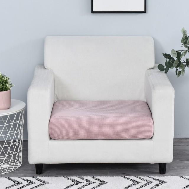 1pc Jacquard Sofa Seat Cushion Cover Chair Cover Stretch Washable Removable Slipcover Solid Color Polar Fleece Sofa Protector