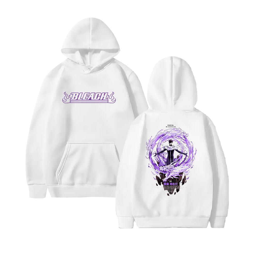 Bleach Anime Hooded Pullover Unisex Front Logo Back Character Graphic Sweatshirt Men Women Vintage Anime Fan Printed Y2K Streetwear Casual Top