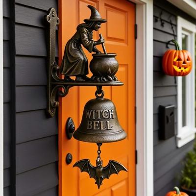 Witch Doorbell, 3D Retro Halloween Decoration, Solid Cast Iron and Resin, Clear and Loud, Easy-to-Install Doorbell (Witch B, 2 Pieces)