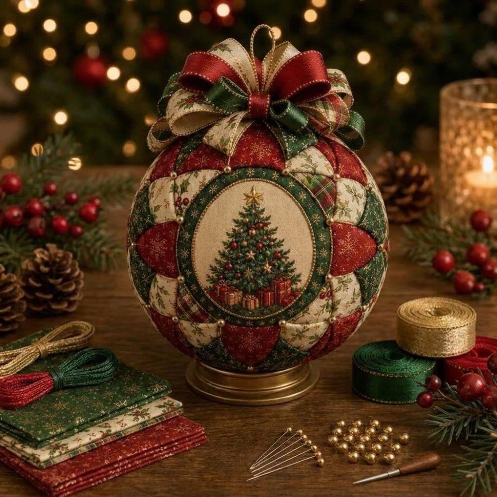 with Bow DIY Patchwork Christmas Ball Kit Handmade Vintage Fabric Xmas Ball Kit  Window Display