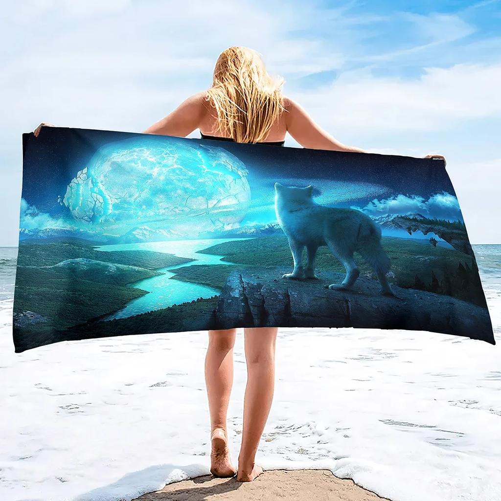 Wolf Beach Towel,Microfiber Bath Towel Gifts for Boys Kids,Funny Animals Sand Free Quick Dry Travel Towels for Men's Pool Sports