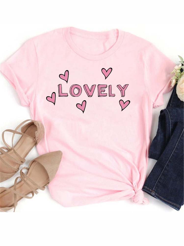 Love Heart Print Women T Shirt Summer Funny Short Sleeves O Neck  Tops Tee Female 90s Casual Fashion Clothing