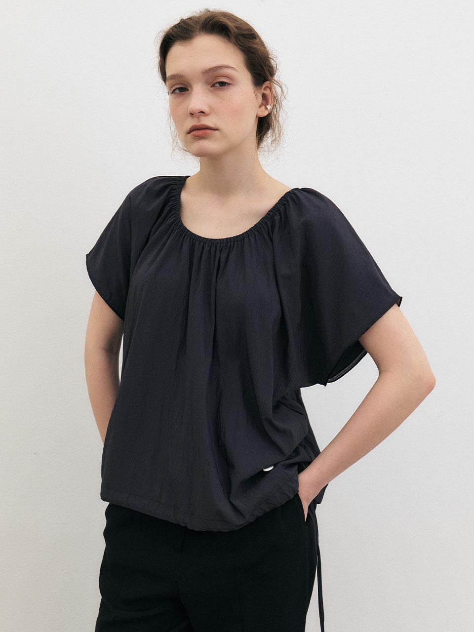 Ed Mang Two-Way Off-Shoulder Shirred Blouse - Gray