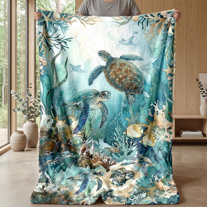 Oceanic Turtles Adventure Theme blanket Lightweight Warm Flannel Blanket Decorative Throw Blanket for Home Decoration