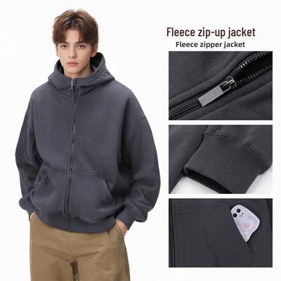 Autumn/Winter 400G Heavyweight Zipper Hoodie Jacket - Solid Color FOG Trendy Brand for Men and Women