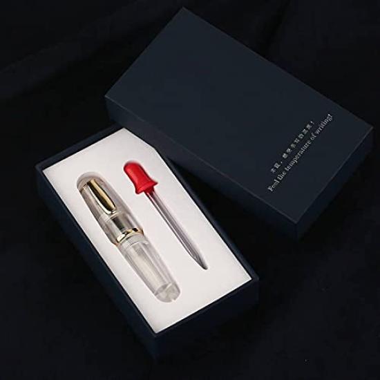 Majohn Q1 Mini Fountain Extra Fine Transparent Dropper Short Resin Pocket Pen with Large Capacity Pen, Nib, Filling,