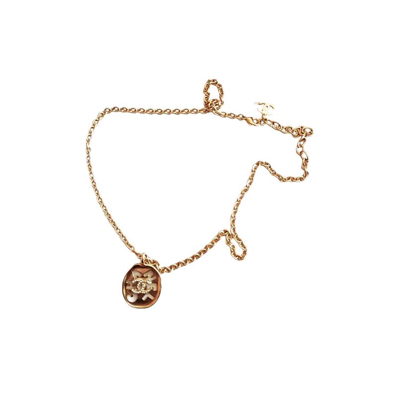 

CHANEL Double C Hollow Double C Rhinestone Metal Necklace Women s золотий