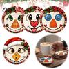 Rustic Wooden Coasters 4Pcs Christmas Snowman Coasters, Cute Face Drink Cup Natural Wood Mats, Heat Resistant UV Printed Tabletop Holiday Decorations