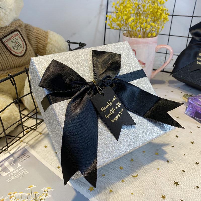 Gift Box for Lipstick or Scarf – Elegant Pure Black Glitter Design for Birthdays