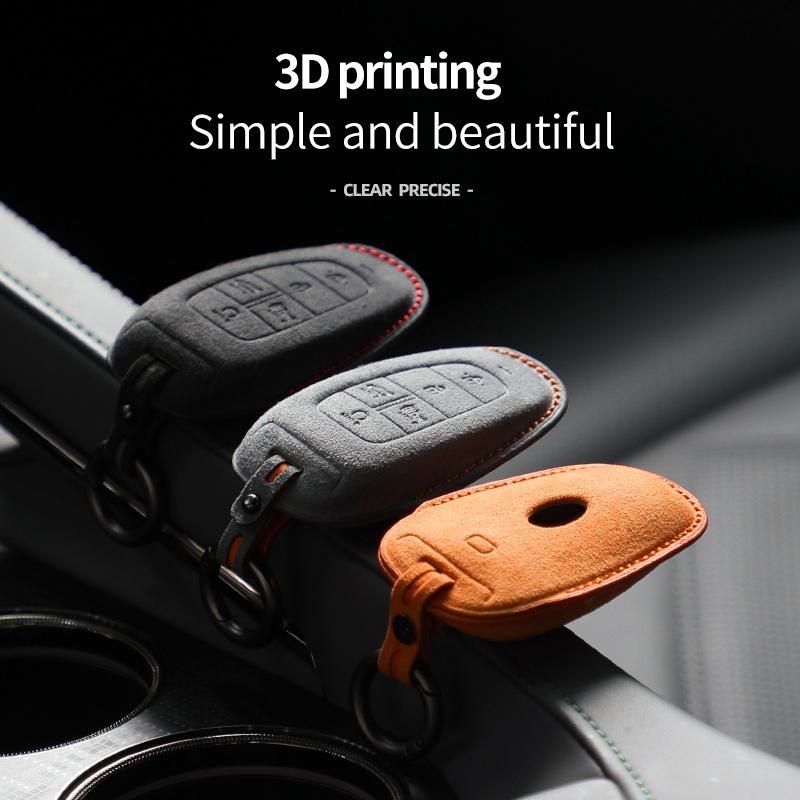 Suede Leather Car Key Case Cover Holder Smart Key Bag For Hyundai Sonata Ioniq 5 Nexo Nx4 Tucson 2022 Sonata 2020 Grandeur Santa