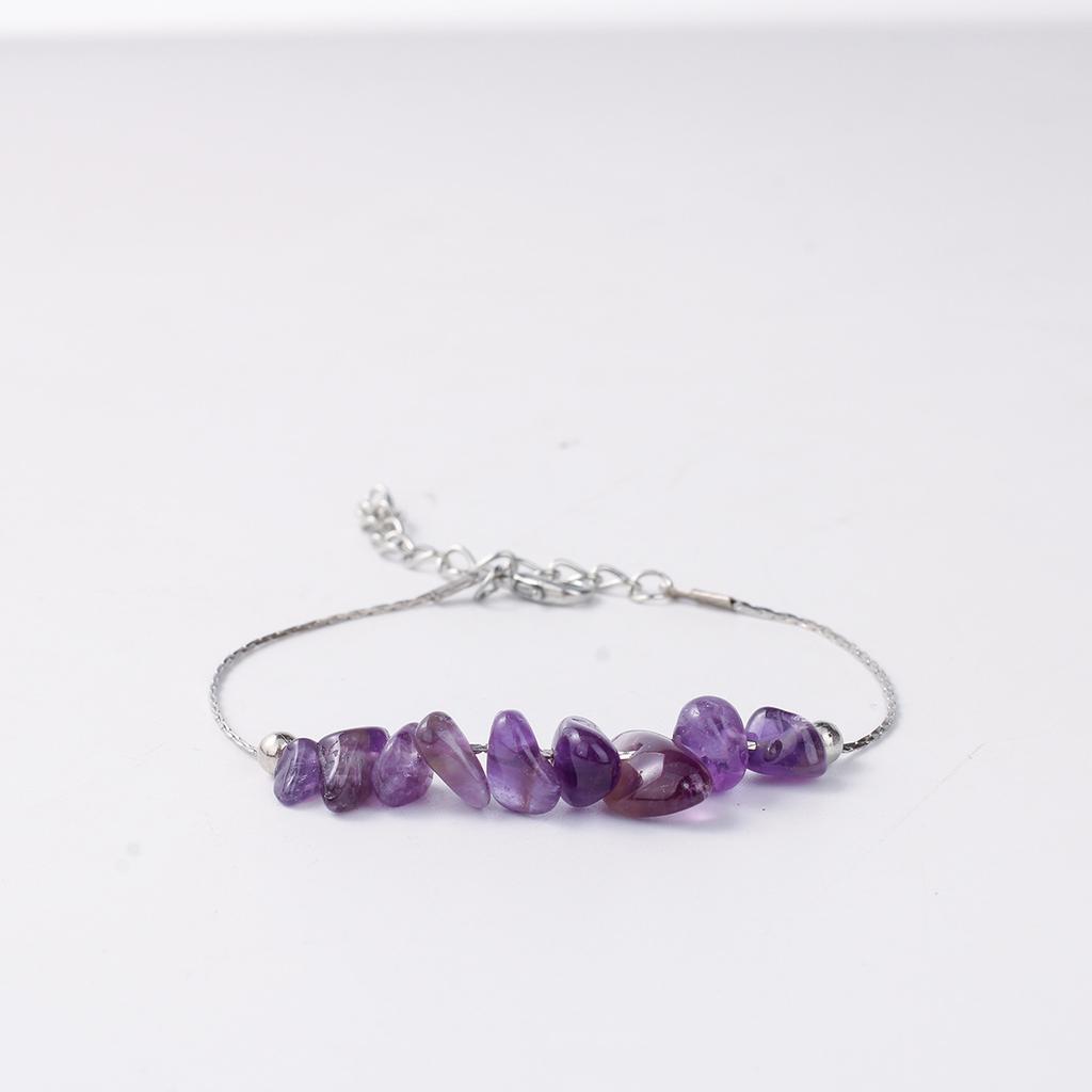 Festive Gifts Amethyst Gravel Beaded Bracelet With Silver Chain Elegant Fashion Jewelry For Women Daily Wear Simple Versatile Accessory
