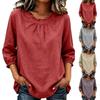 Women's Round Neck Three-Quarter Sleeve Ruffled Blouse for Casual Wear