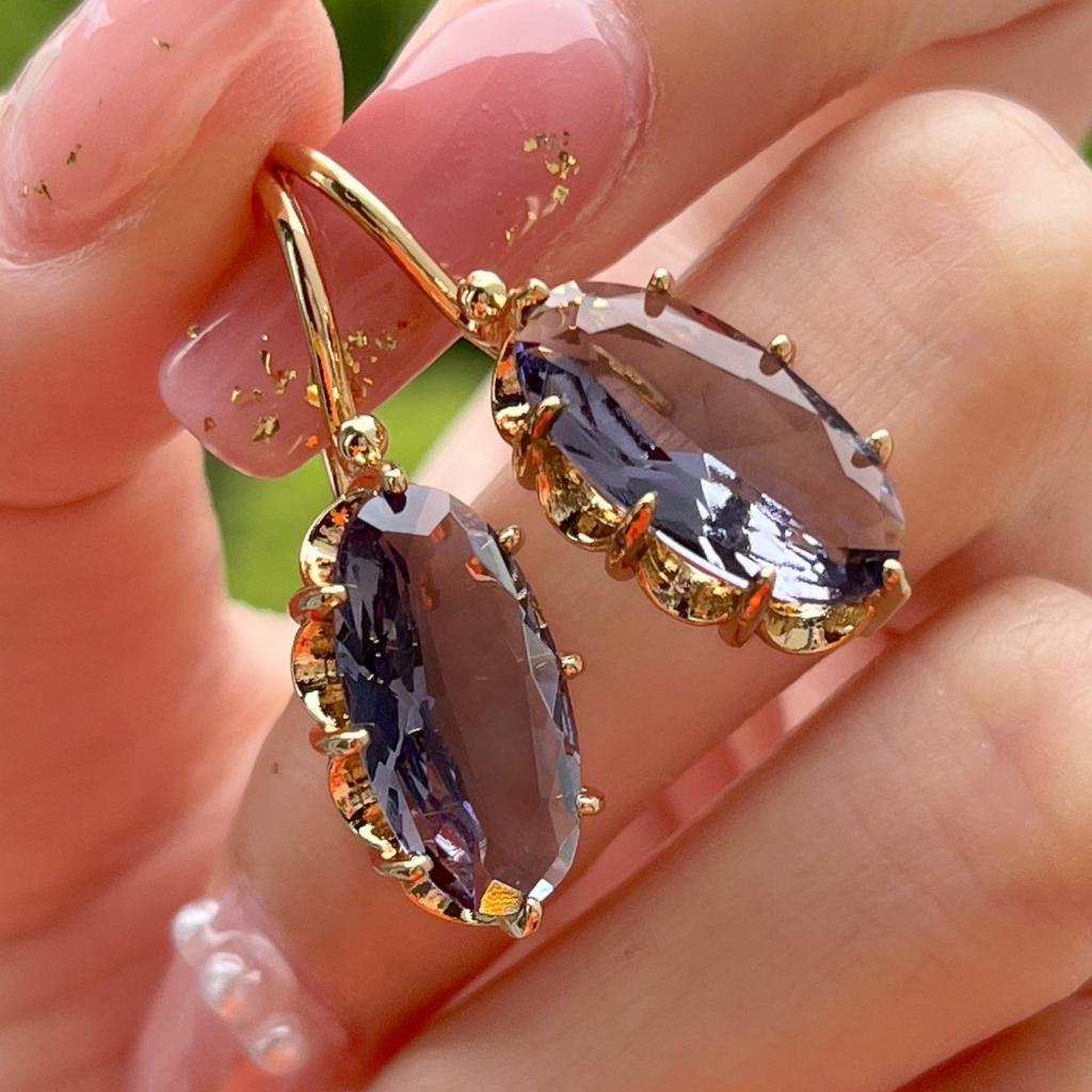 Oval Cut Gemstone Earrings with Claw Prong Setting Dangle Hook for Women Elegant Jewelry Accessory