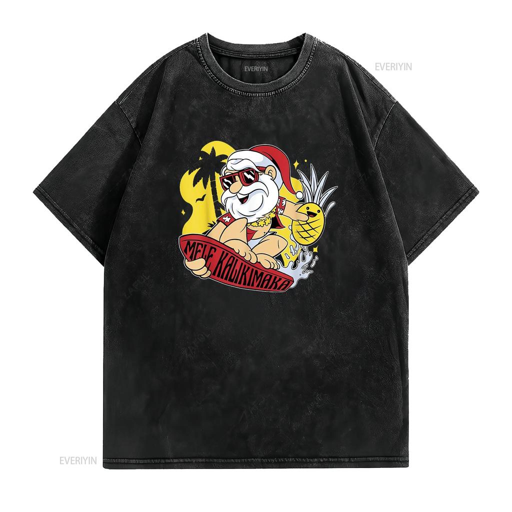 Mele Kalikimaka Santa Hawaiian Christmas In July s T Shirt vintage Washed Breathable Slightly Stylish Top For Everyday Wear