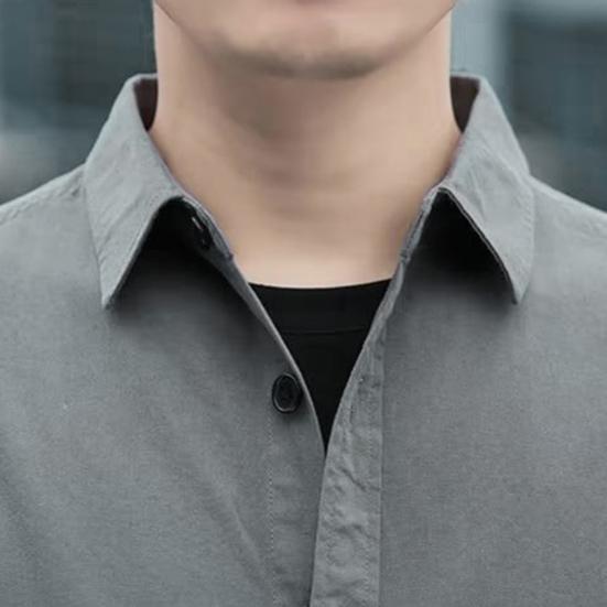 Men Autumn Shirt Double Pockets Solid Color Long Sleeves Turn-down Collar Loose Warm Single-breasted Casual Korean Style Autumn Tops for Daily Wear