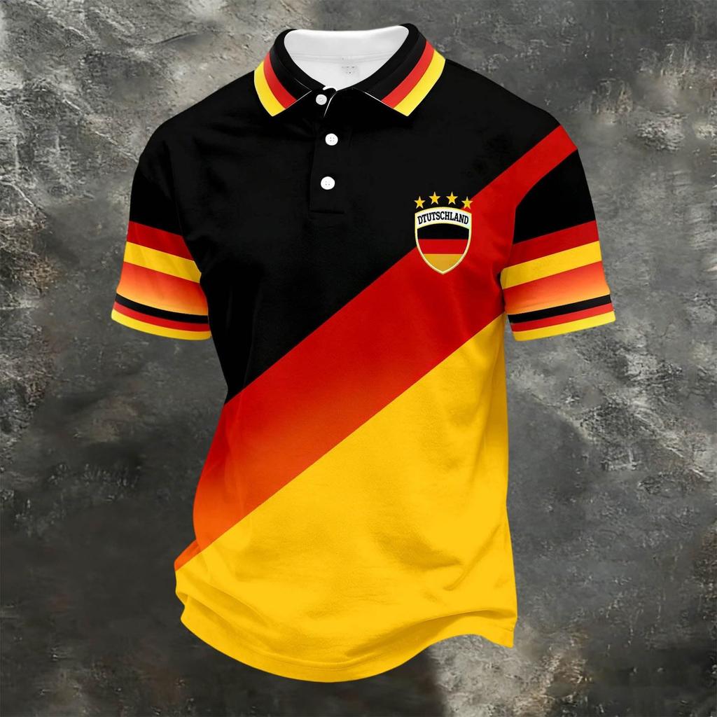 Unisex Loose Fit Polo Shirt with Germany Themed Print Casual Short Sleeve Design for Everyday Wear and Sports Activities