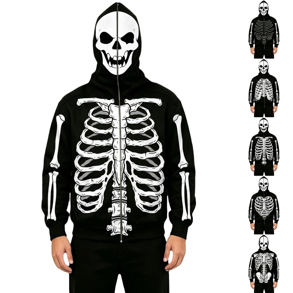Men's Fashion Casual Halloween Print Hooded Jacket with Pockets for Fall and Winter