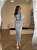 2026 Solid Color Elegant Long Sleeve Bodycon Dress - Waist-Hugging, Ruched, Sexy, High-End